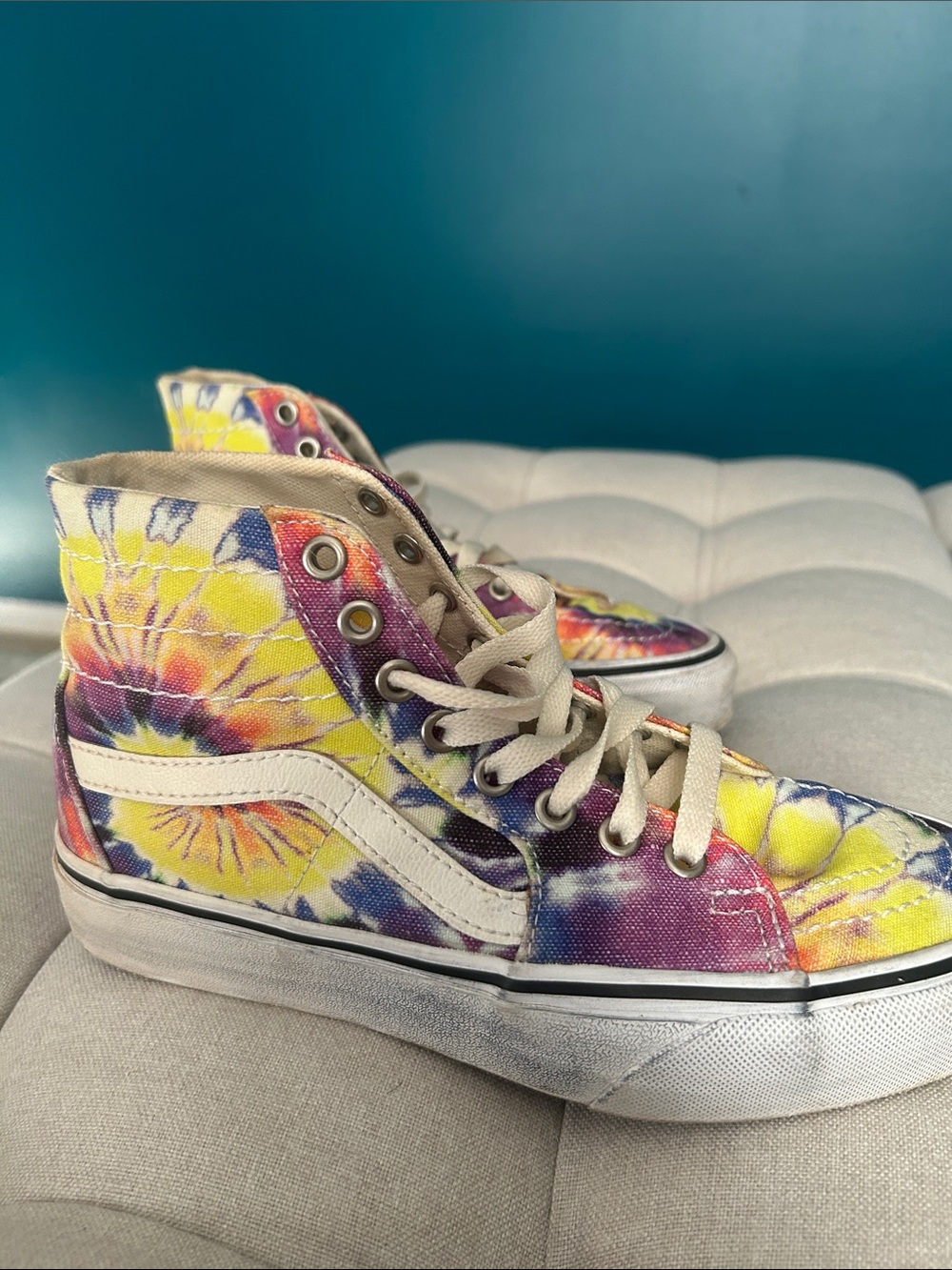 Vans High-Top Tie-Dye Sneakers in Yellow, Purple, Blue, Pink - Picture 8 of 9